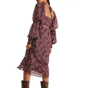 NEW Free People Aglow Maxi Dress Floral Smocked Cottagecore Fairy Autumn Plum M